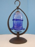 Amici Rustic Chic Wrought Iron Votive Candle Lantern w/ Blue Hand Blown Glass
