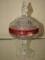 Pink Flash Band Diamond Cut Candy Dish Glass on Pedestal w/ Lid