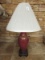 Tall Red/Gilded Floral Pattern Red Ceramic Lamp w/ White Shade