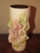 Tall Ceramic Vase w/ Rose/Leaf Scallion Front Signed on Base