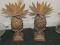 Pair - Tall Bronze Patina Pineapple Design Décor on Wicker Design Base