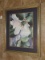 White Floral Picture Print in Ornate/Bead Trim Wooden Frame/Matt