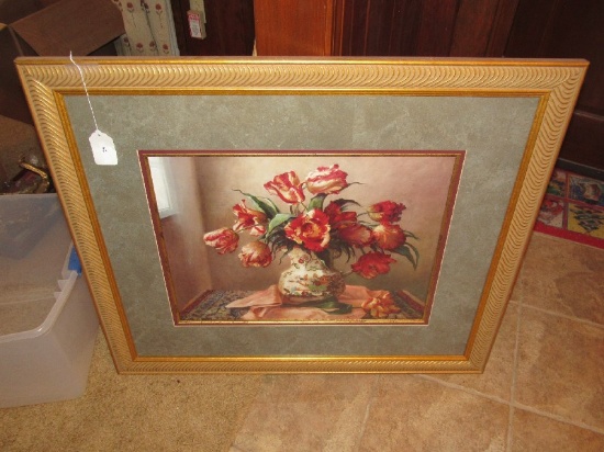 Red Flowers in Vase Picture Print in Vase Pattern Gilted Wooden Frame/Matt by Tomao