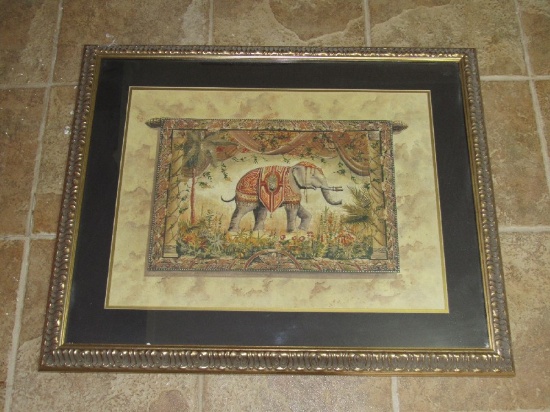 Ornate Indian Elephant Picture Print in Ornate Gilted Wooden Frame/Matt