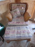 Fantastic Long 2 Seat Patio Chair w/ Ottoman, Wicker Skirting, Scalloped Wood Arms