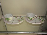 Vintage Strawberry Design Pair Cups w/ Sandwich Plates