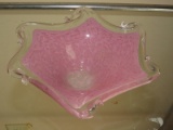 Pink Art Glass Bowl Curved Design Rim