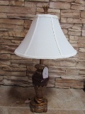 Tall Red/Gilted Urn Design Lamp w/ White Shade Claw Base, Scallop Finial