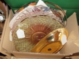 Lot - Glass Platters, Various Designs, Pink, Frosted, Etc.