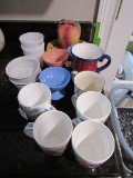 Lot - Cups, Ceramic Plates, Apple Bud Vase, Etc.