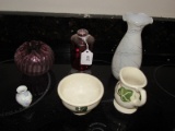 Misc. Lot - Hartsone Pitcher/Sugar, Glass Bud Vase, Votive Pink Glass, Etc.