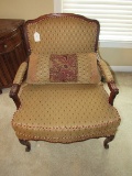 Dark Wooden Parlor Chair Scroll Arms, Grooved Columns, Legs to Front Paw Feet
