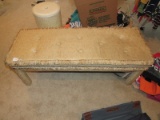 Golden Thread Upholstered Bed-End Bench Pin Top w/ Ruffle Sides, Ornate Pattern