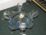 Blue Tint/Clear Glass Art Glass Bowl Curled Handles