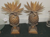 Pair - Tall Bronze Patina Pineapple Design Décor on Wicker Design Base