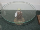 Tall Amber Pineapple Design Plinth Glass Platter Top