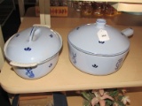 Vintage Enamel Cast Iron Dutch Oven & Pot Blue Floral Pattern Motif by DRM