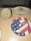 Ceramic Lot - 5 Franciscan Flora Bowls, 5 American Flag Flats, Long Yellow Floral Platter