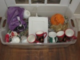 X-Mas Lot - Cups, Pumpkin Votive Candle, Holder, Ceramic Santa's, Etc.