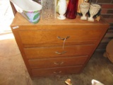 Wooden 4 Drawer Chest w/ Brass Pulls Grooved Sides