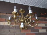 10 Arm Brass Spindle/Curled Arm Chandelier