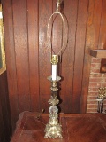 Tall Brass Ornate Scroll/Acanthus Leaf Design Lamp w/ Plastic Globe Center