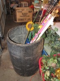 Lot - Black Bucket w/ Contents, Tiki Torch, Garden Candles, Etc.