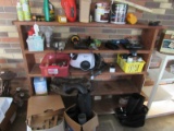 5-Tier Wooden Shelving Organizer w/ Contents Drill, Steam Cleaner, Bag, Valspar Paint, Etc.