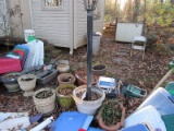 4 Planter Pots 1 Stone, Plastic w/ Tall Black Oil Lantern 68