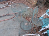 Green Metal Patio Table Wire Design w/ 2 Matching Chairs Curved Top