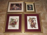 Lot - X-Mas Themed Picture Prints in Gilted Wooden Frames/Matt
