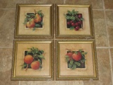 4 Barbra Moch Fruit Picture Prints in Ornate Gilted Wooden Frames/Matts