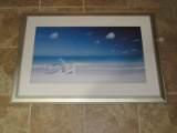Beach Scene Picture Print in Silvertone Frame/Matt