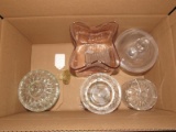 Misc. Glass Lot - Pink Vase, Candy Dishes w/ Lids, Raised Cut Glass Dish