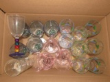 Misc. Glass Lot - Green Wine Glasses, Hand Painted, Wine Glasses, Etc.