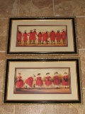 Pair - British Gentleman/Ladies Picture Prints in Floral/Gilted Wooden Frames/Matts