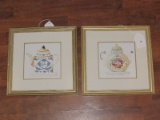 Pair - Whimsical Colorful Teapots in Gilted Wooden Frames/Matts