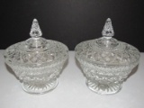Pair - Vintage Tall Prescut Glass Covered Candy Dishes