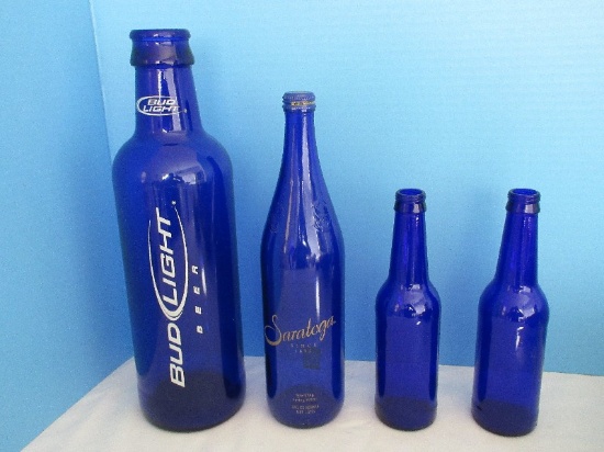 Awesome Cobalt Blue Glass Bottles Collection Bud Light Beer 14 1/2" Bottle