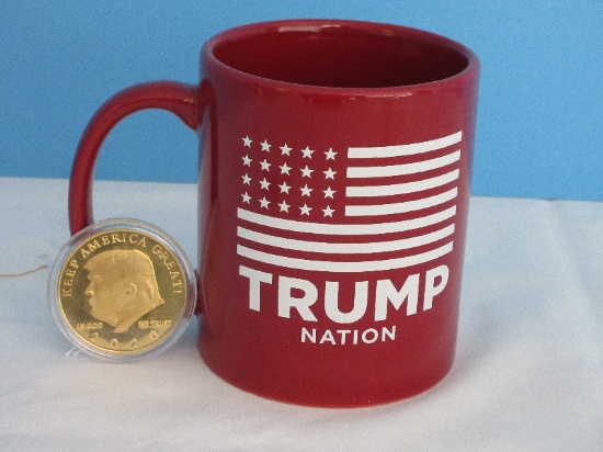 Maroon Triumph Nation American Flag Emblem 4" Stoneware Coffee Cup