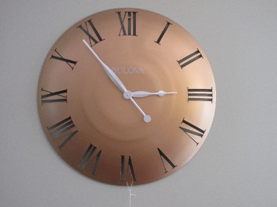 Stately Bulova Convex Wall Clock Face w/ Pierced Roman Numerals Gilded Patina