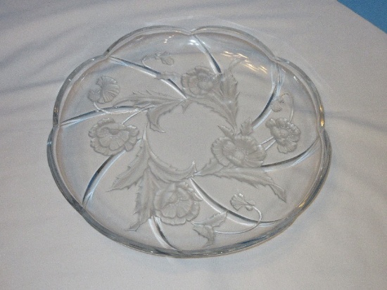 Savoir Vivre Frosted California Poppies Pattern Round Clear 15" Platter