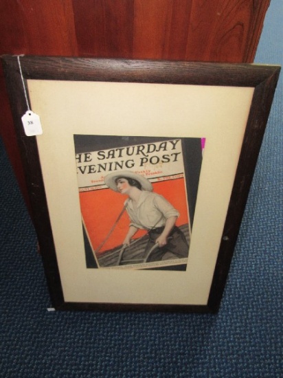 Vintage Saturday Evening Post 1917 Front Page Picture Print in Dark Wood Frame/Matt