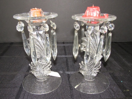 Pair - Scroll/Wave Cut Design Candle Holders w/ Prisms