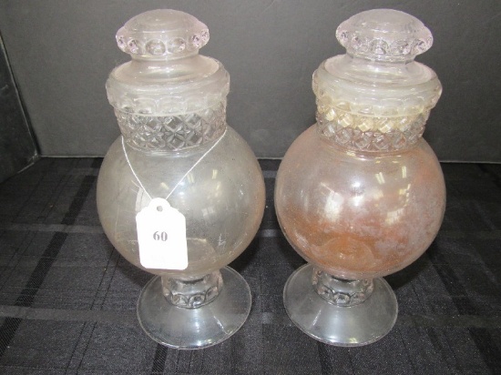 Pair - Wide Body/Prescut Vases w/ Lids on Raised Plinths