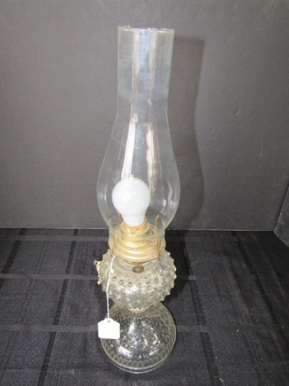 Tall Oil-To-Electric Glass Lamp w/ Hob Bead/Cut Pattern