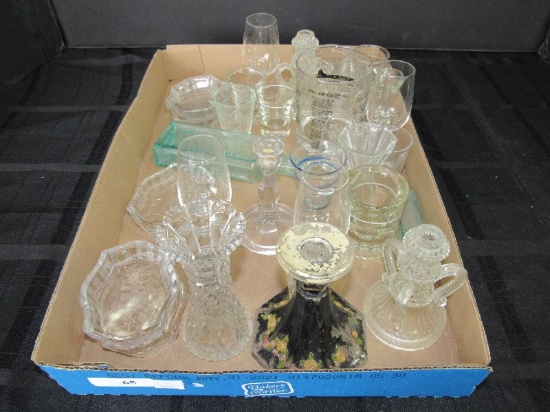 Misc. Glass Lot - Bud Vase, Shot Glasses, Etched Dishes, Etc.