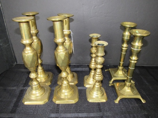 4 Tall King Diamond Style Candle Holders Brass, 10 1/2" H, 2 on Stands 9" H