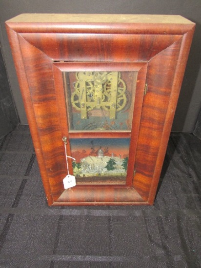 Wooden Antique Clock 'Capital At Albany, N.Y.' Glass Front
