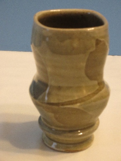 Contemporary Modern Pottery Free Form 5 3/4" Vase Stem Foliage Pattern Base Stamped LA